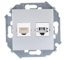 Simon 15 Алюминий Розетка телефонная + компьютерная RJ11+RJ45 кат.5е, Systimax  1591590-033  Simon