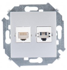 Simon 15 Алюминий Розетка телефонная + компьютерная RJ11+RJ45 кат.5е, Systimax  1591590-033  Simon