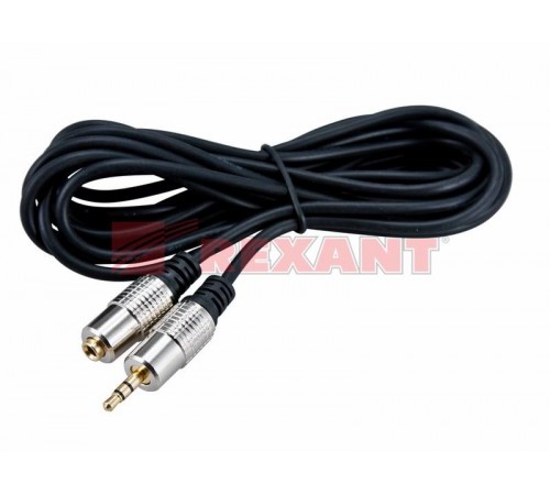 Шнур Стерео 3,5 мм гнездо - Стерео 3,5 мм штекер, длина 1,5 метра (GOLD- металл)  17-4023  REXANT