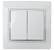 1Э-104-01 Intro Выключатель двойной, 10А-250В, СУ, б.л., Plano, белый  Б0038825  Intro