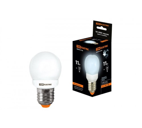 Лампа энергосберегающая КЛЛ  11Вт Е27 840 шарообразная G45  SQ0323-0158  TDM