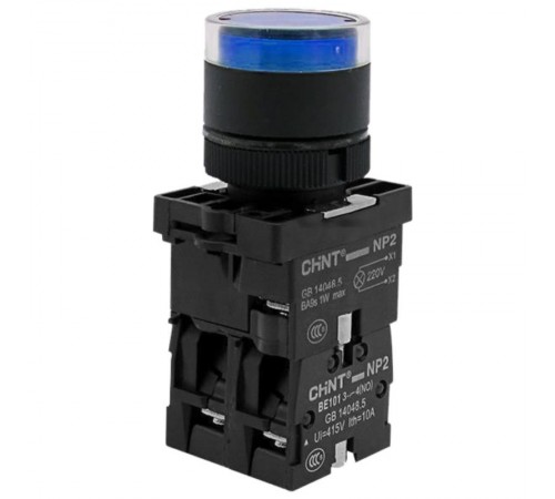 Кнопка управления NP2-BW1661 выступающая, синяя, 1НО, AC/DC230В (LED), IP40 (R)  575780  CHINT