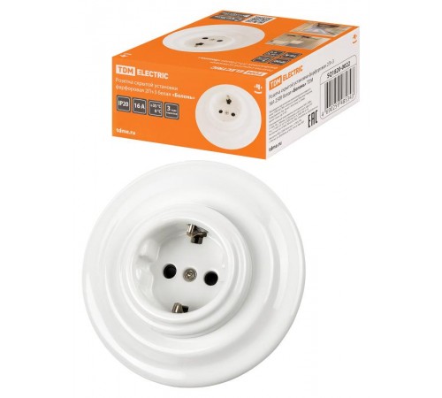 Розетка скрытой установки фарфоровая 2П+З 16А 250В белая "Болонь"  SQ1820-0022  TDM