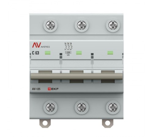 Выключатель автоматический AV-125 3P 63A (C) 10kA  AVERES mcb125-3-63C-av EKF