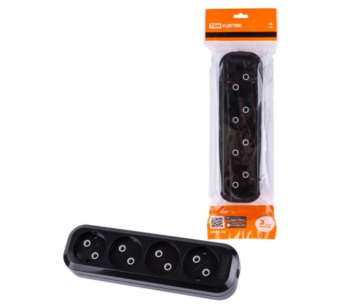 Колодка розеточная 4 гнезда 2П б/з 10А 250В черная  SQ1806-0111  TDM