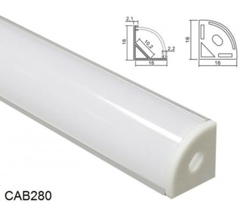 Профиль алюминиевый для светодиодной ленты угловой круглый с заглушками, серебро CAB280   2 м,(в комплекте 2 заглушки, 4 крепежа)  10299  FERON