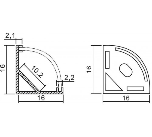 Профиль алюминиевый для светодиодной ленты угловой круглый с заглушками, серебро CAB280   2 м,(в комплекте 2 заглушки, 4 крепежа)  10299  FERON