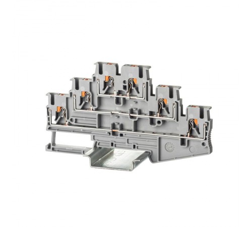 Клемма трехуровневая, зажим push-in, 6 точек подключения, 2.5 кв.мм, серая  VPR-2.5-3L-GY  DKC