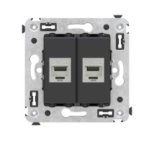 Компьютерная розетка RJ-45 без шторки в стену, кат.5e двойная экранированная, "Avanti", "Черный матовый"  4412764  DKC