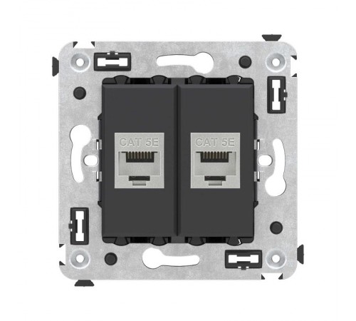 Компьютерная розетка RJ-45 без шторки в стену, кат.5e двойная экранированная, "Avanti", "Черный матовый"  4412764  DKC