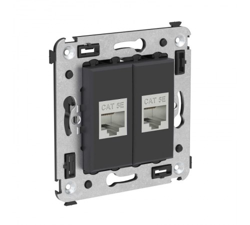 Компьютерная розетка RJ-45 без шторки в стену, кат.5e двойная экранированная, "Avanti", "Черный матовый"  4412764  DKC