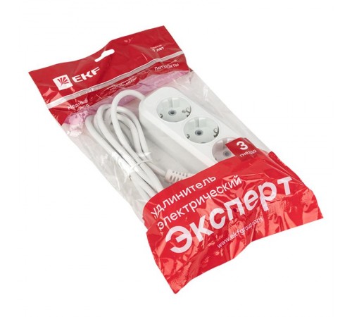 Удлинитель "Эксперт"  3 гнезда 3 метра 16А/3,5кВт с заземлением ПВС 3х1 EKF PROxima  UBA16-310-3-03  EKF