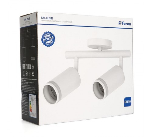 Светильник-спот настенно-потолочный под лампу GU10, белый ML232  41488  FERON