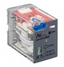 Реле промежуточное с кнопкой и мех. Индикацией RPAt 22/4 5A 220В DC  rpat-22-4-220DC   EKF