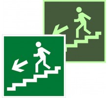 Знак эвакуационный E 14 "Направление к эвакуационному выходу по лестнице вниз налево" 200х200 мм,  an-e-14-f  EKF