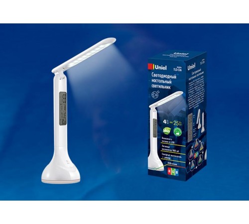 Светильник настольный TLD-536 White/LED/250Lm/5500K/Dimmer с ночником RGB и календарем 4W акк 1200mAh сенсор Белый  UL-00001497  Uniel