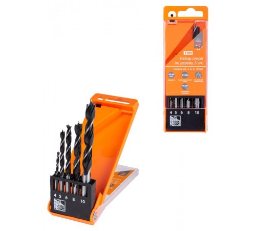 Набор сверл по дереву, 5 шт. (4-5-6-8-10) мм, полир., HSS, пласт. уп., "Рубин"  SQ1093-0201  TDM