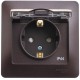 Glossa Шоколад Розетка с заземлением со шторками с крышкой, 16А, IP44 (в сборе)  GSL000848  SE