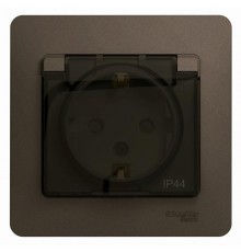 Glossa Шоколад Розетка с заземлением со шторками с крышкой, 16А, IP44 (в сборе)  GSL000848  SE