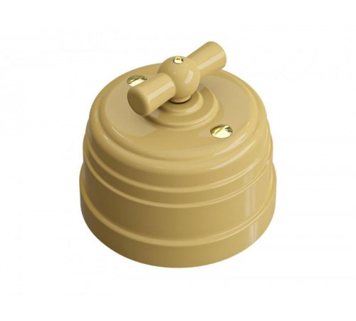 Выключатель пластиковый поворотный на два положения, для включения из 2-х мест (1-клавишный проходной), IP 20, цвет - песочное золото, серия УСАДЬБА, 