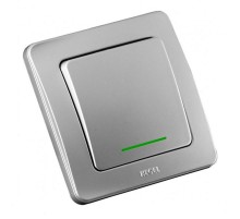 Выключатель скрытой установки, одноклавишный, с индикацией, с самовозвратом, цвет серебро  ВС10-332-06  HEGEL