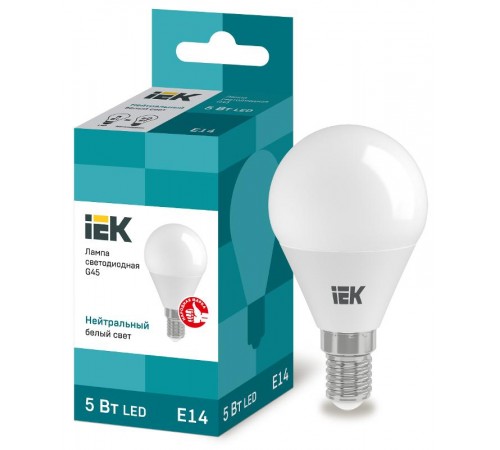 Лампа светодиодная LED 5Вт Е14 220В 4000К G45 шар  LLE-G45-5-230-40-E14  IEK