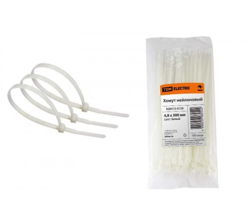 Хомут 4,8х300мм нейлон (белый) (100шт)   SQ0515-0129  TDM