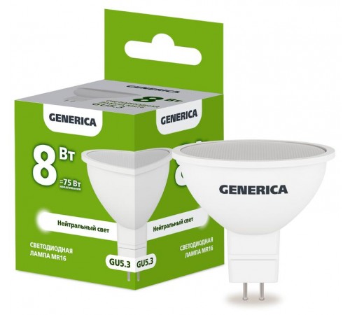 Лампа светодиодная MR16 софит 8Вт 230В 4000К GU5.3   LL-MR16-08-230-40-GU5-G  GENERICA