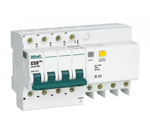 Выключатель автоматический дифференциального тока со встроенной защитой от сверхтоков ДИФ-101 4P 50A 100мА селективный S  15313DEK  DEKraft