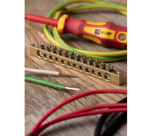 Шина PEN "ноль-земля" (6х9мм) 12 отверстий латунь крепеж по краям EKF PROxima  sn0-63-12-k  EKF