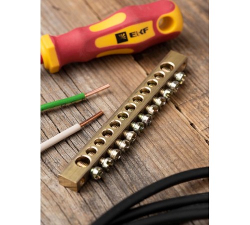 Шина PEN "ноль-земля" (6х9мм) 12 отверстий латунь крепеж по краям EKF PROxima  sn0-63-12-k  EKF