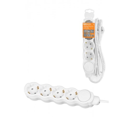 Удлинитель бытовой "Люкс" с выкл., 4 гнезда, 3 м, с/з, с з/ш, ПВС 3х1,5 мм2, 16 А, 250 В, 3700Вт  SQ1303-4071  TDM