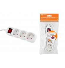 Удлинитель бытовой  У03В выключатель, 3 гнезда, 1,5метра, с заземлением, ПВС 3х1мм2  16А/250В   SQ1303-0100  TDM