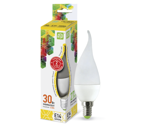 Лампа светодиодная LED-СВЕЧА НА ВЕТРУ-standard 3.5Вт 230В Е14 3000К 320Лм  4690612004730  ASD