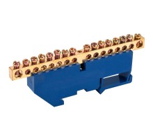 Шина "N" нулевая с синим изолятором на DIN-рейку 6x9 мм стойка бол. 16 групп  11-2344  REXANT