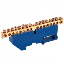 Шина "N" нулевая с синим изолятором на DIN-рейку 6x9 мм стойка бол. 16 групп  11-2344  REXANT