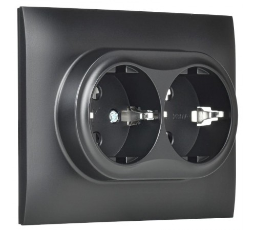 SKANDY Розетка 2-местная с заземлением без защитных шторок 16А в сборе SK-R08Bl черный  SK-R21-16-K02-F  IEK