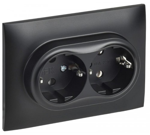 SKANDY Розетка 2-местная с заземлением без защитных шторок 16А в сборе SK-R08Bl черный  SK-R21-16-K02-F  IEK