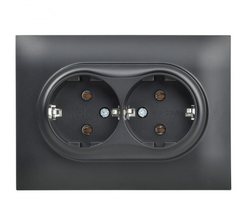 SKANDY Розетка 2-местная с заземлением без защитных шторок 16А в сборе SK-R08Bl черный  SK-R21-16-K02-F  IEK