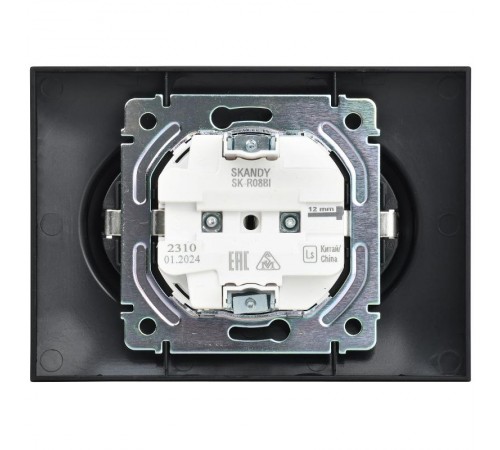 SKANDY Розетка 2-местная с заземлением без защитных шторок 16А в сборе SK-R08Bl черный  SK-R21-16-K02-F  IEK