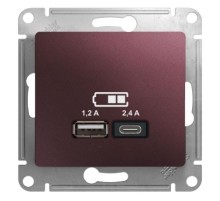 Glossa Баклажановый USB Розетка A+С, 5В/2,4А, 2х5В/1,2 А, механизм  GSL001139  SE