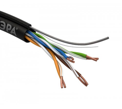 ЭРА Кабель витая пара U/UTP Cat5e 4x2x24 AWG CU PE + ТРОС OUTDOOR 305 м  Б0044432  ЭРА