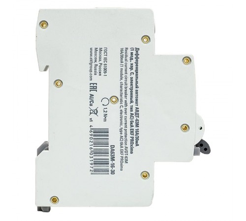 Выключатель автоматический дифференциального тока АВДТ-63М 1п+N 16А C 30мА тип AС (1 мод) PROxima (электронный,)  DA63M-16-30  EKF