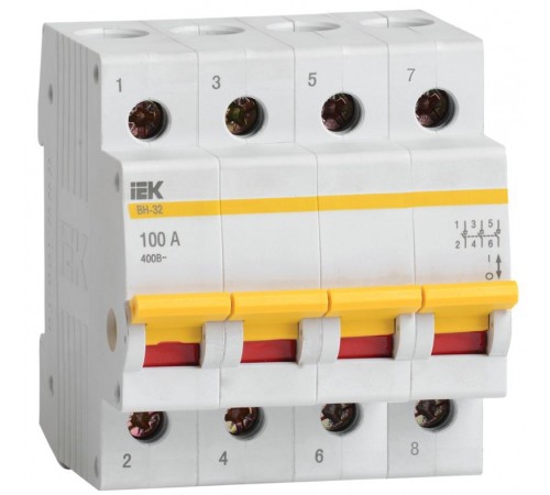 Выключатель нагрузки модульный (мини-рубильник) ВН-32 4Р 100А  MNV10-4-100  IEK