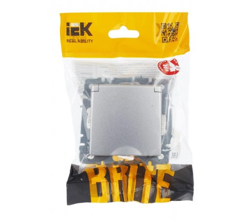 BRITE Розетка с заземлением со шторками с кр. 16А IP20 РСбш10-3-БрА алюминий  BR-R16-16-K47  IEK