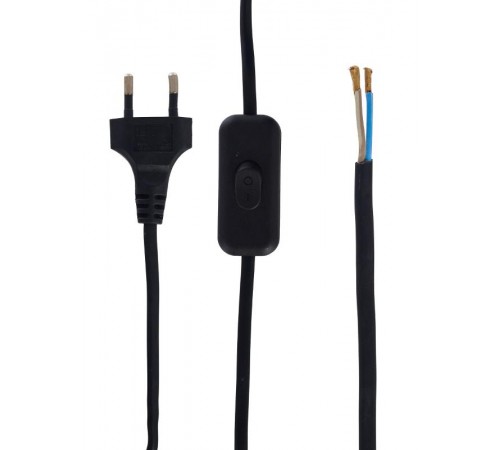 Шнур УШ-1КВ опрессованный с вилкой со встроенным выключателем  2х0,75/2метра, черный   WUP20-02-K02  IEK