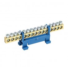 Шина "N" нулевая с синим изолятором тип "Стойка" на DIN-рейку 6x9 мм 15 групп  11-2356  REXANT
