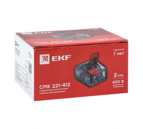 Клемма СМК 221-412 2 отверстия 0.2-4.0 мм2 (100шт.) EKF PROximaplc-smk-221-412EKF