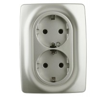 12-2108-15  Розетка 2-ая с заземлением со шторками, 16A-250В, IP20, Эра12, перламутр  Б0036451  ЭРА