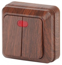 2-105-10 Intro Выключатель двойной с подсветкой, 10А-250В, IP20, ОУ, Quadro, венге  Б0030122  Intro